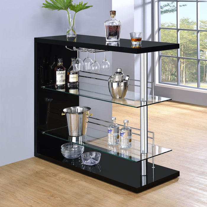 Coaster Prescott Rectangular 2-shelf Bar Unit Glossy Black Grey