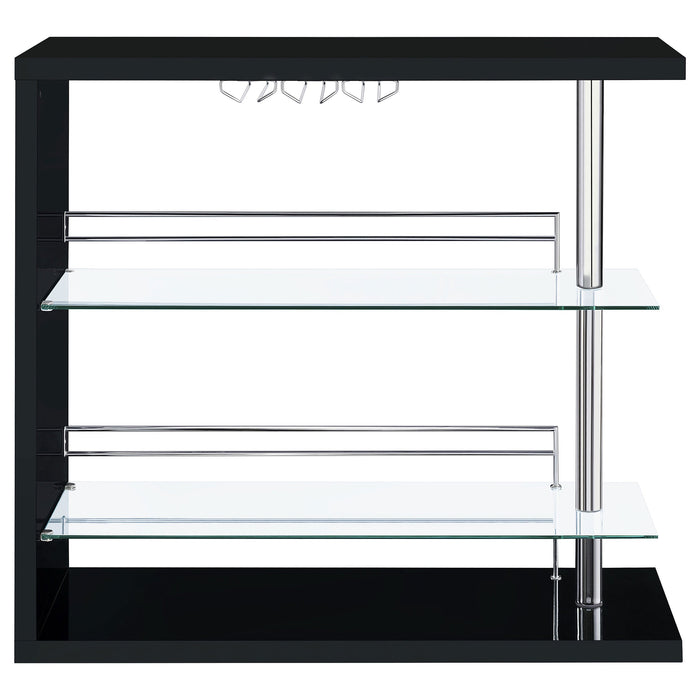 Coaster Prescott Rectangular 2-shelf Bar Unit Glossy Black Grey