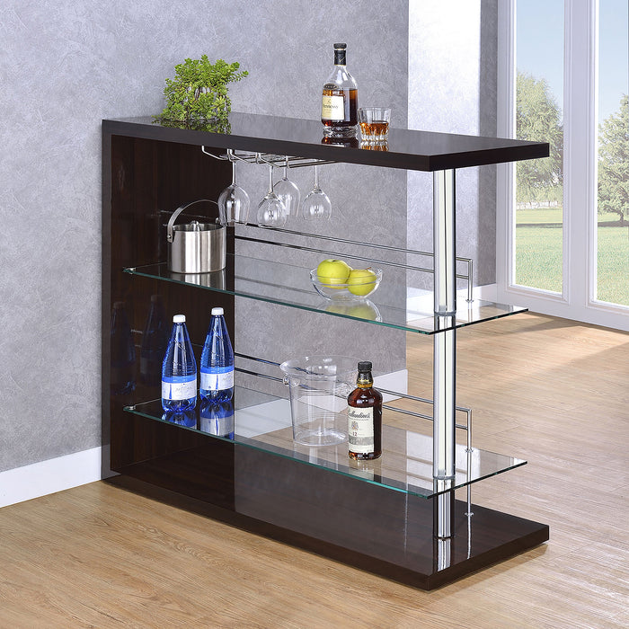 Coaster Prescott Rectangular 2-shelf Bar Unit Glossy Black Grey