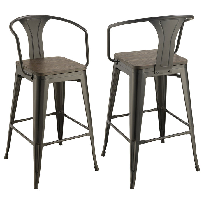 Coaster Cavalier Wooden Seat Bar Stools Dark Elm and Matte Black (Set of 2) Default Title