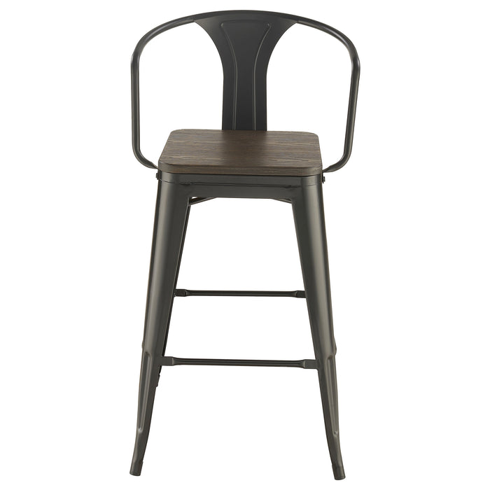 Coaster Cavalier Wooden Seat Bar Stools Dark Elm and Matte Black (Set of 2) Default Title