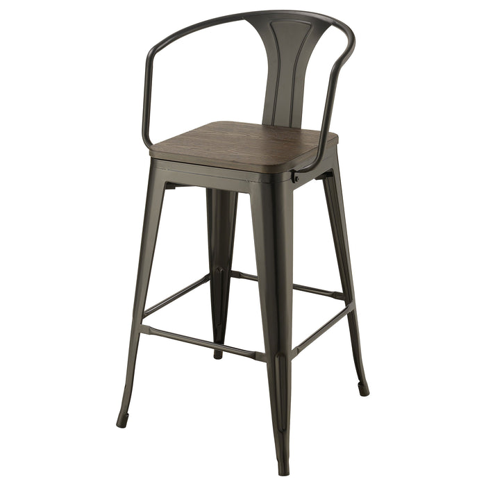 Coaster Cavalier Wooden Seat Bar Stools Dark Elm and Matte Black (Set of 2) Default Title