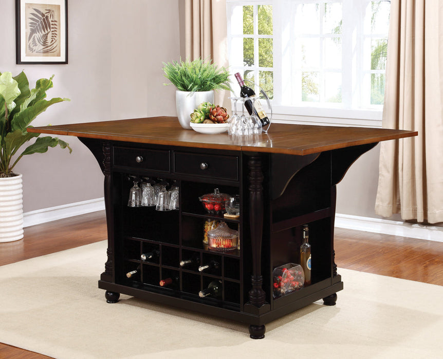 Coaster Slater 2-drawer Kitchen Island with Drop Leaves Brown and Black Beige