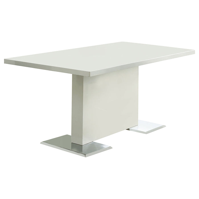 Coaster Anges T-shaped Pedestal Dining Table Glossy White Default Title