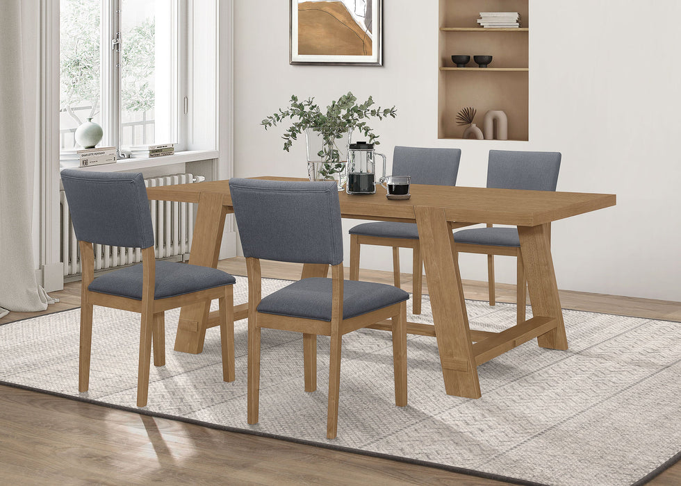 Coaster Sharon Rectangular Trestle Base Dining Table Set Blue and Brown Set of 7