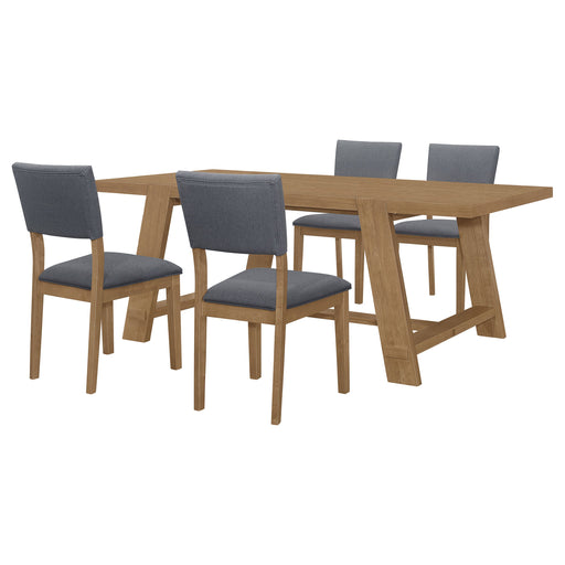 Coaster Sharon Rectangular Trestle Base Dining Table Set Blue and Brown Set of 5