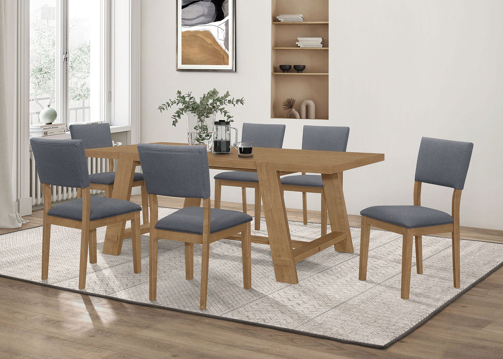 Coaster Sharon Rectangular Trestle Base Dining Table Set Blue and Brown Set of 7