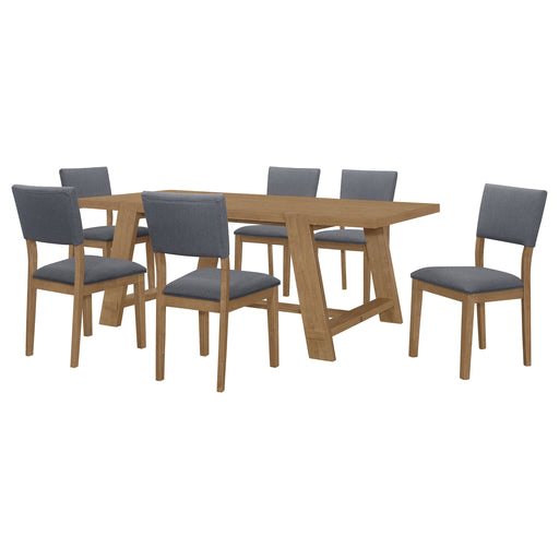 Coaster Sharon Rectangular Trestle Base Dining Table Set Blue and Brown Set of 7