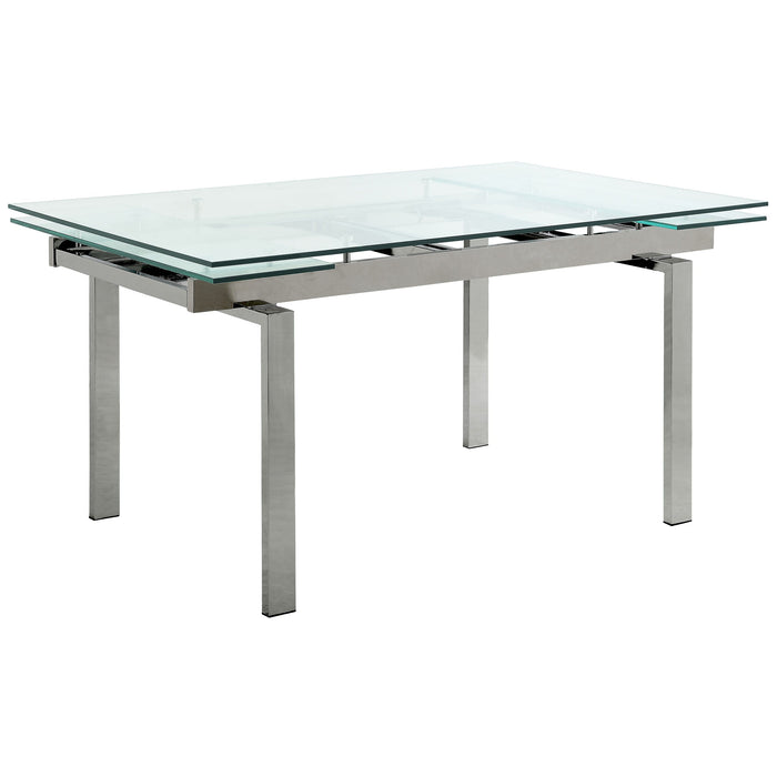 Coaster Wexford Glass Top Dining Table with Extension Leaves Chrome Default Title