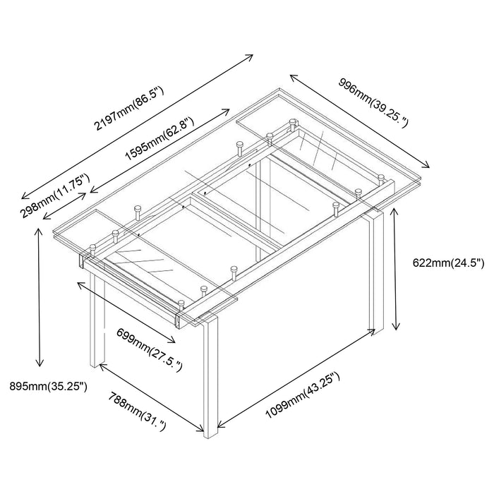 Coaster Wexford Glass Top Dining Table with Extension Leaves Chrome Default Title