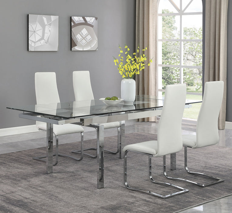 Coaster Wexford Glass Top Dining Table with Extension Leaves Chrome Default Title