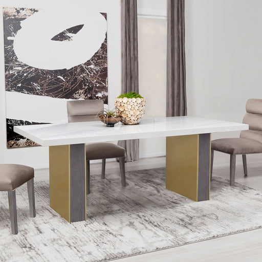 Coaster Carla Rectangular Dining Table with Cultured Carrara Marble Top White and Gold Default Title