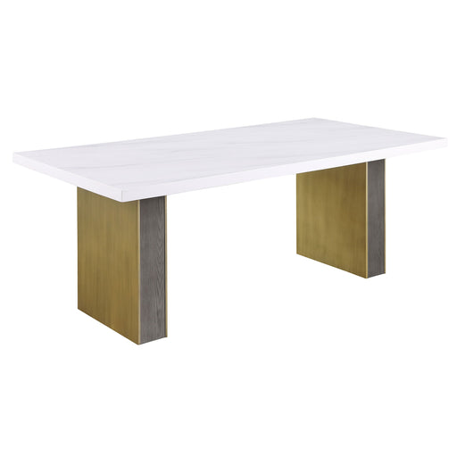 Coaster Carla Rectangular Dining Table with Cultured Carrara Marble Top White and Gold Default Title