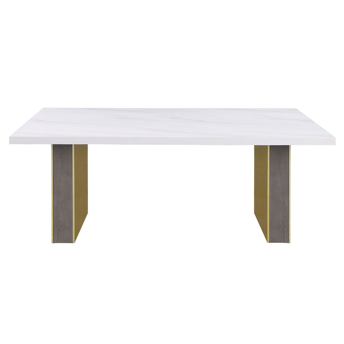 Coaster Carla Rectangular Dining Table with Cultured Carrara Marble Top White and Gold Default Title