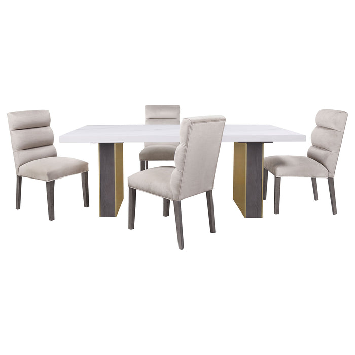 Coaster Carla Rectangular Dining Table with Cultured Carrara Marble Top White and Gold Default Title