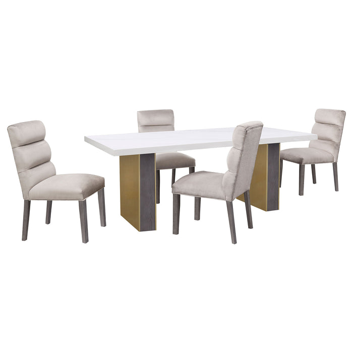 Coaster Carla Rectangular Dining Table with Cultured Carrara Marble Top White and Gold Default Title