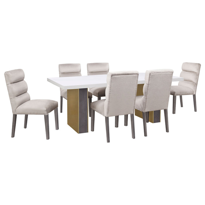 Coaster Carla Rectangular Dining Table with Cultured Carrara Marble Top White and Gold Default Title