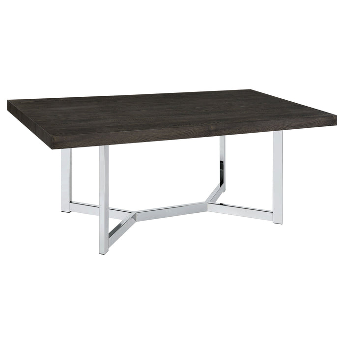 Coaster Benson Rectangular Trestle Base Dining Table Dark Oak and Chrome Default Title