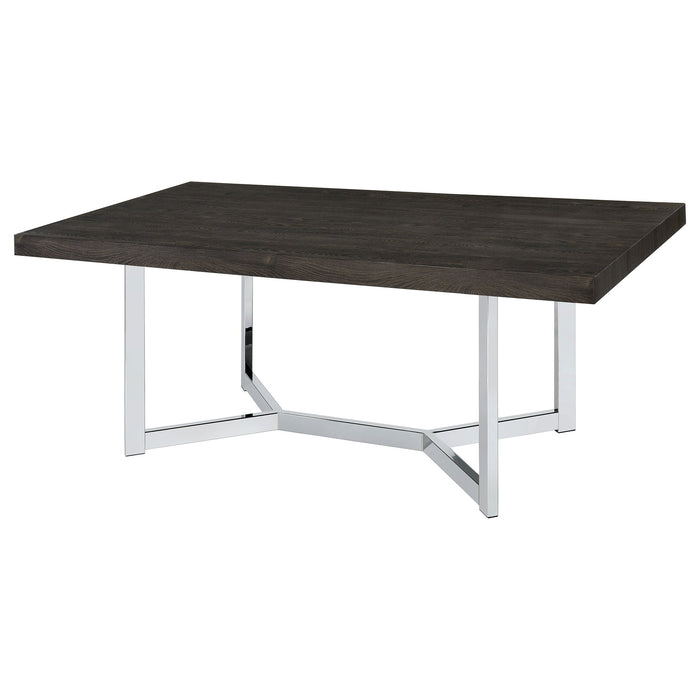 Coaster Benson Rectangular Trestle Base Dining Table Dark Oak and Chrome Default Title