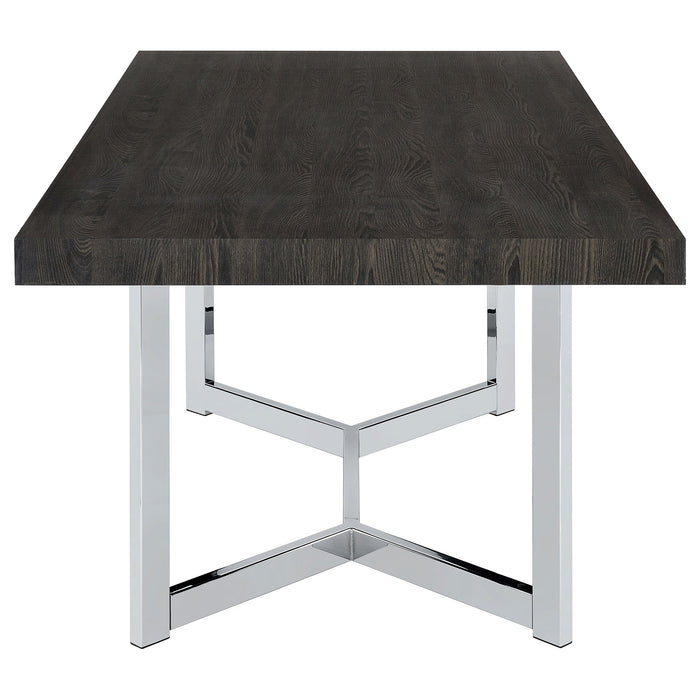 Coaster Benson Rectangular Trestle Base Dining Table Dark Oak and Chrome Default Title