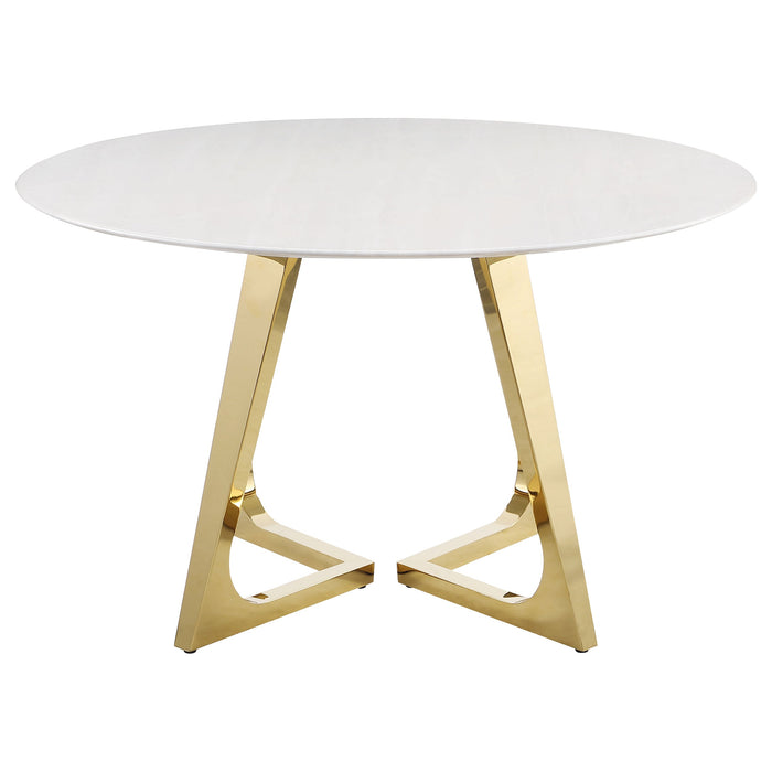 Coaster Gwynn Round Dining Table with Marble Top and Stainless Steel Base White and Gold Default Title