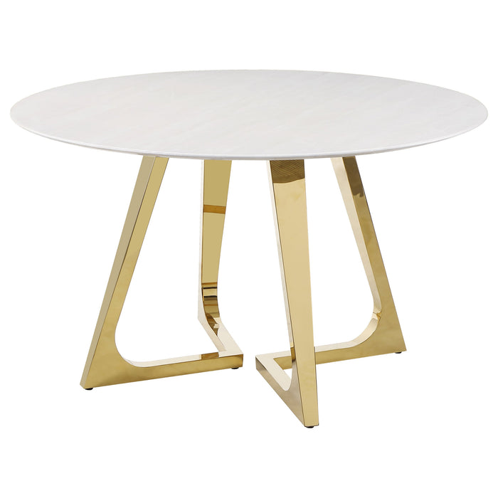 Coaster Gwynn Round Dining Table with Marble Top and Stainless Steel Base White and Gold Default Title