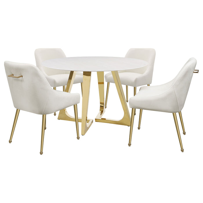 Coaster Gwynn Round Dining Table with Marble Top and Stainless Steel Base White and Gold Default Title