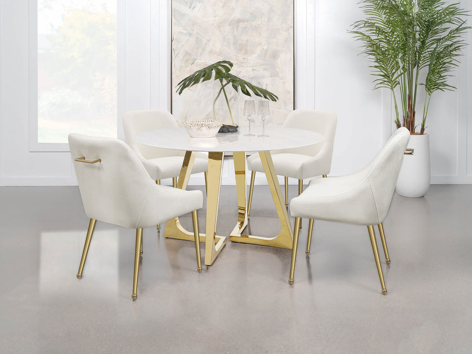 Coaster Gwynn Round Dining Table with Marble Top and Stainless Steel Base White and Gold Default Title