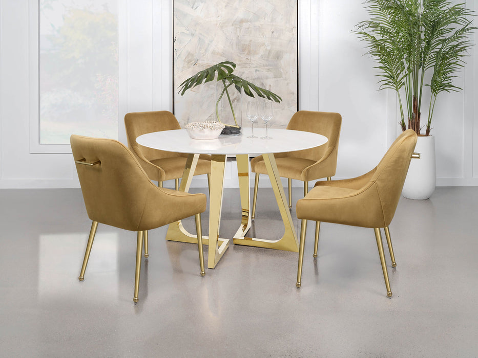 Coaster Gwynn Round Dining Table with Marble Top and Stainless Steel Base White and Gold Default Title