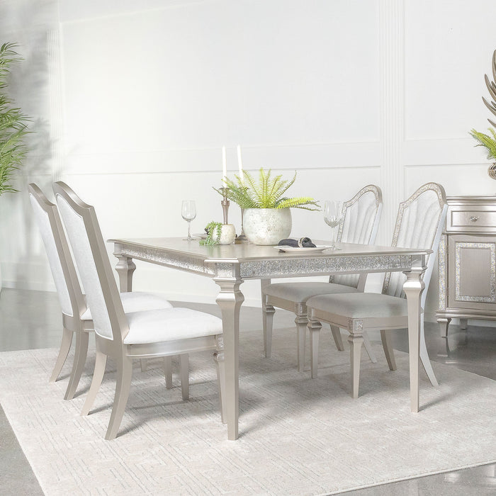 Coaster Evangeline Dining Table Set with Extension Leaf Ivory and Silver Oak Set of 5