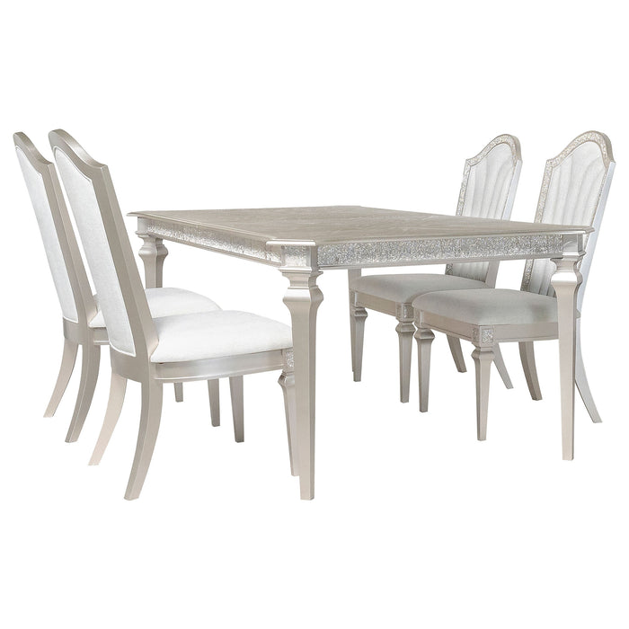 Coaster Evangeline Dining Table Set with Extension Leaf Ivory and Silver Oak Set of 9