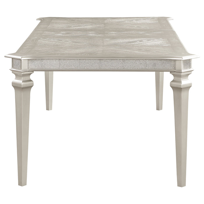 Coaster Evangeline Dining Table Set with Extension Leaf Ivory and Silver Oak Set of 9