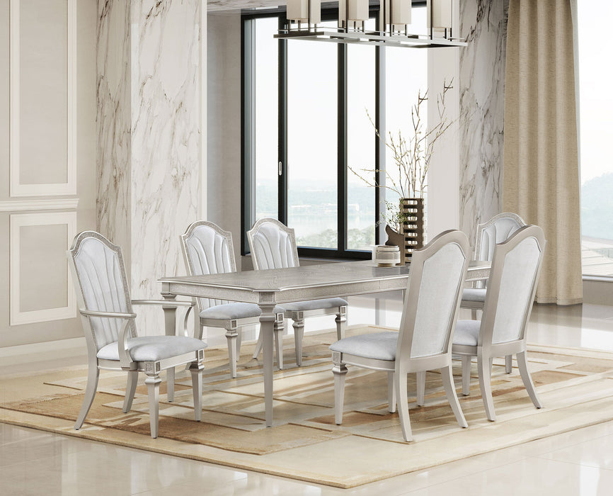 Coaster Evangeline Dining Table Set with Extension Leaf Ivory and Silver Oak Set of 9