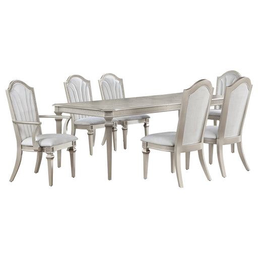 Coaster Evangeline Dining Table Set with Extension Leaf Ivory and Silver Oak Set of 7