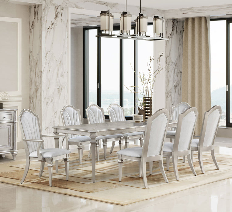 Coaster Evangeline Dining Table Set with Extension Leaf Ivory and Silver Oak Set of 9