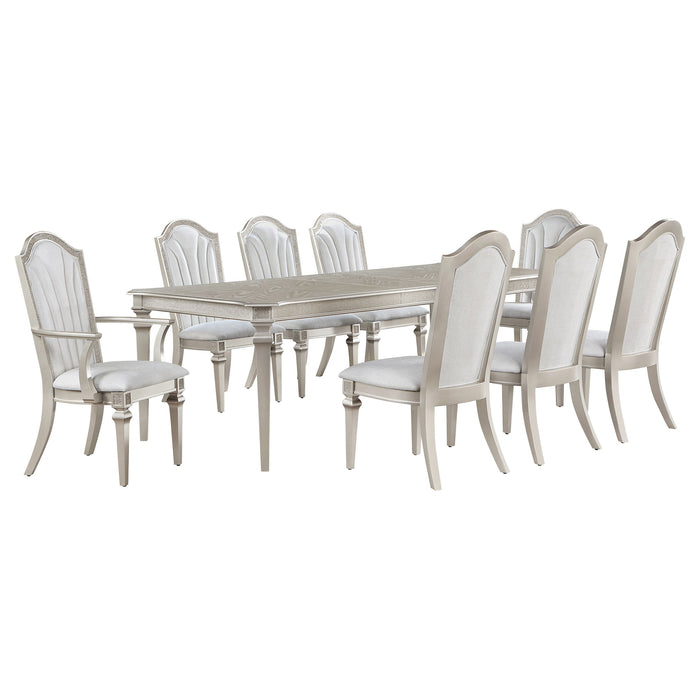 Coaster Evangeline Dining Table Set with Extension Leaf Ivory and Silver Oak Set of 9