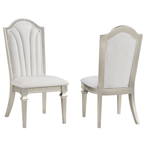 Coaster Evangeline Upholstered Dining Side Chair with Faux Diamond Trim Ivory and Silver Oak (Set of 2) Default Title