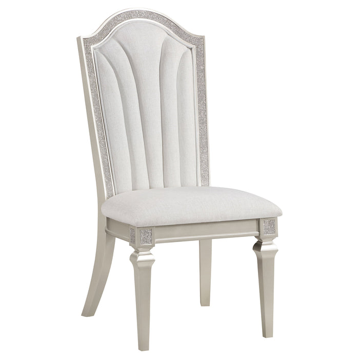 Coaster Evangeline Upholstered Dining Side Chair with Faux Diamond Trim Ivory and Silver Oak (Set of 2) Default Title