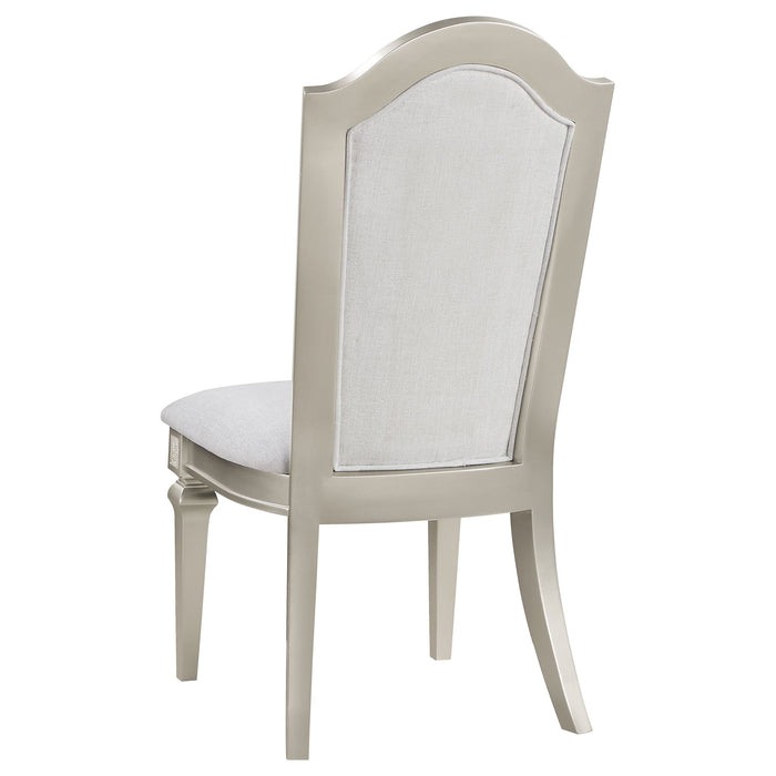 Coaster Evangeline Upholstered Dining Side Chair with Faux Diamond Trim Ivory and Silver Oak (Set of 2) Default Title