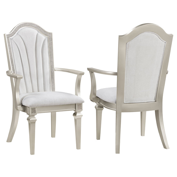 Coaster Evangeline Upholstered Dining Arm Chair with Faux Diamond Trim Ivory and Silver Oak (Set of 2) Default Title