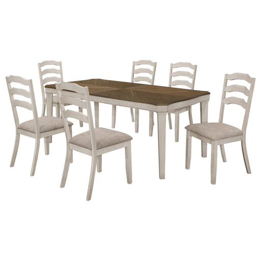 Coaster Ronnie Starburst Dining Table Set Khaki and Rustic Cream Set of 7