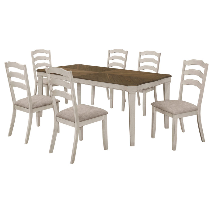 Coaster Ronnie Starburst Dining Table Set Khaki and Rustic Cream Set of 7