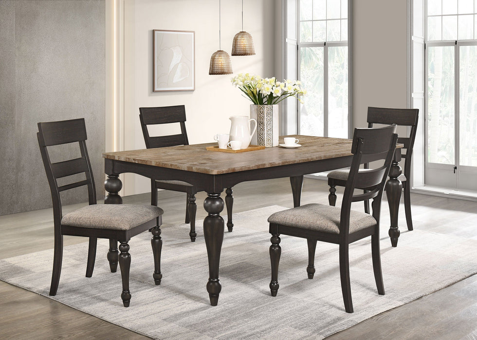 Coaster Bridget Rectangular Dining Set Brown Brushed and Charcoal Sandthrough Set of 7