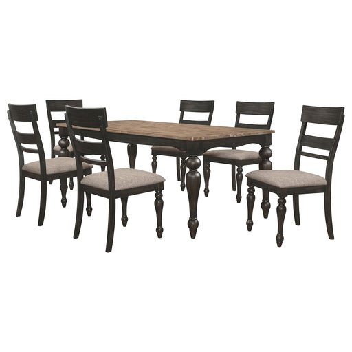 Coaster Bridget Rectangular Dining Set Brown Brushed and Charcoal Sandthrough Set of 7