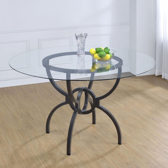 Coaster Aviano 48" Round Glass Top Dining Table Clear and Gunmetal Default Title