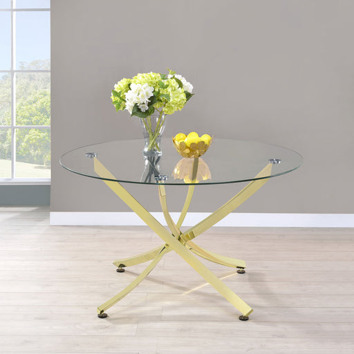 Coaster Beckham Round Dining Table Brass and Clear Default Title