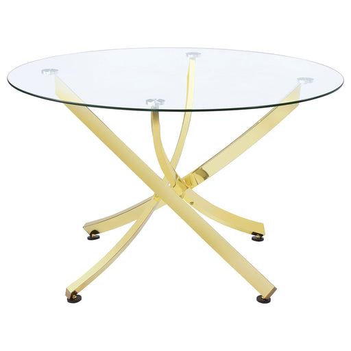 Coaster Beckham Round Dining Table Brass and Clear Default Title