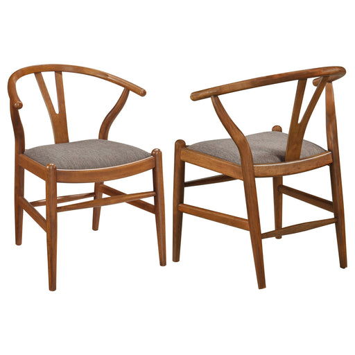 Coaster Dinah Danish Y-Shaped Back Wishbone Dining Side Chair Walnut and Brown (Set of 2) Default Title