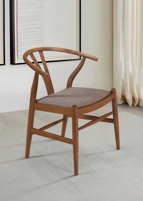 Coaster Dinah Danish Y-Shaped Back Wishbone Dining Side Chair Walnut and Brown (Set of 2) Default Title