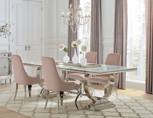 Coaster Antoine Rectangular Dining Set Chrome and Grey Pink Set of 5